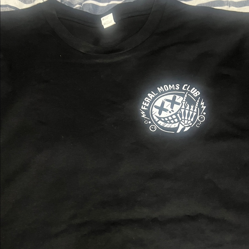 Black Graphic Tee with Feral Moms Club Logo